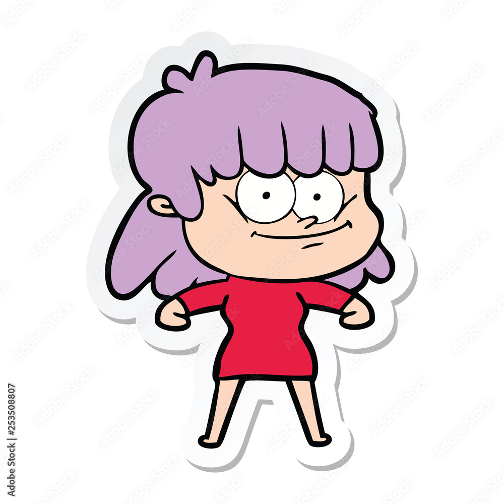 sticker of a cartoon smiling woman sticker of a cartoon smiling woman
