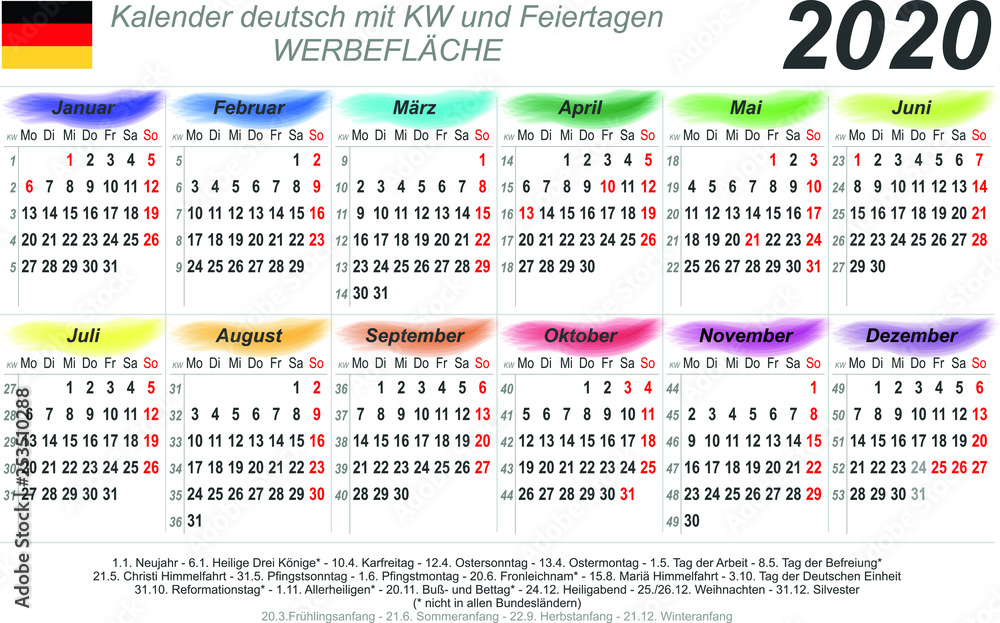 Obraz Kalendarz 2020 - Akwarele - krajobraz - niemiecki - w święta (85 x 54 mm)