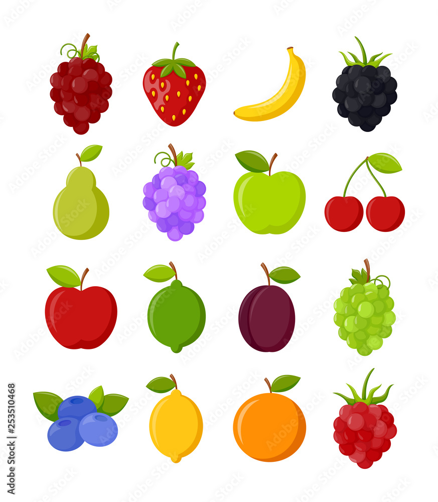 Set of colorful fruits on white background Set of colorful fruits on white background