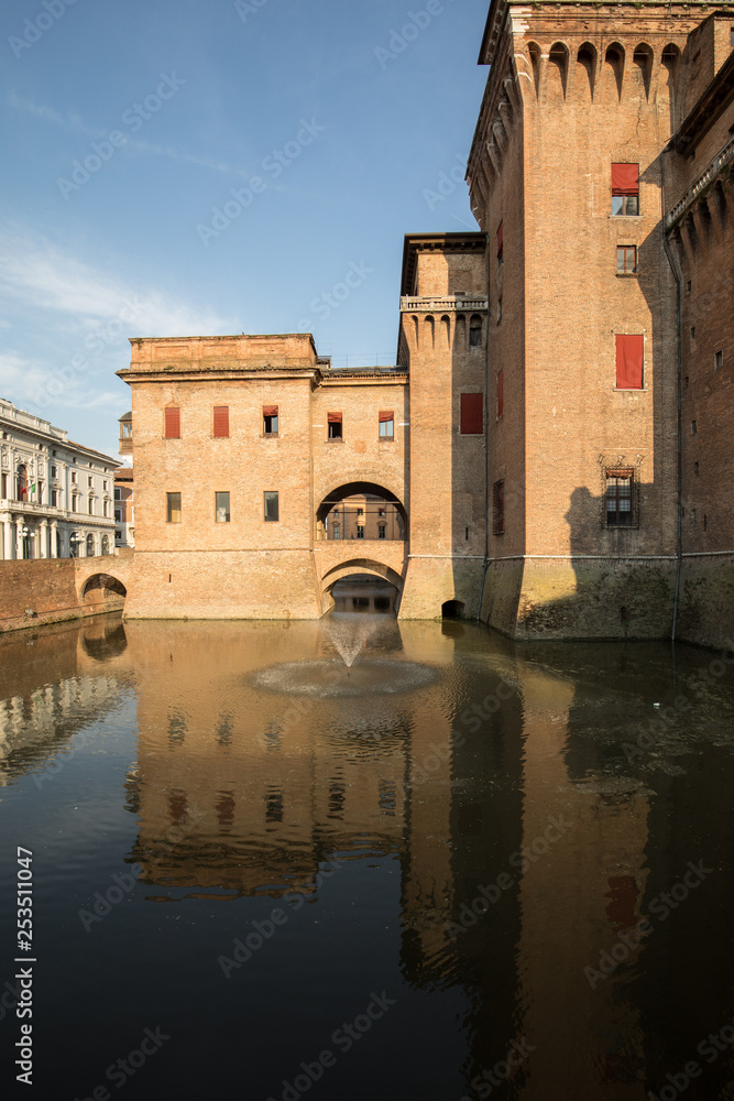  Castle Estense, a four towered fortress from the 14th century, Ferrara, Emilia-Romagna, Italy