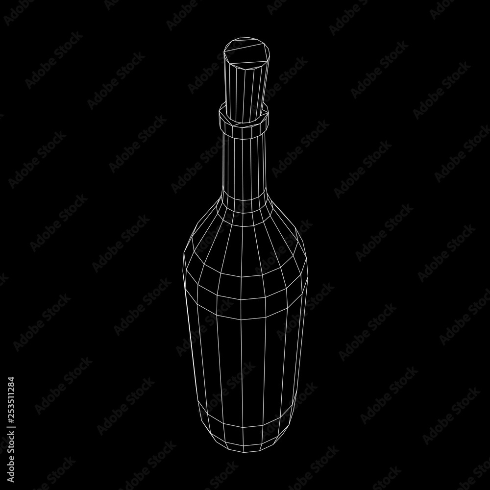 Wine bottle. Model wireframe low poly mesh vector illustration Wine bottle. Model wireframe low poly mesh vector illustration