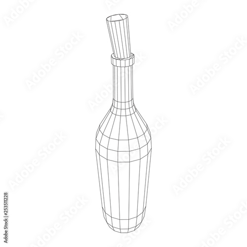 Wine bottle. Model wireframe low poly mesh vector illustration