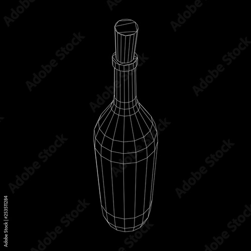 Wine bottle. Model wireframe low poly mesh vector illustration