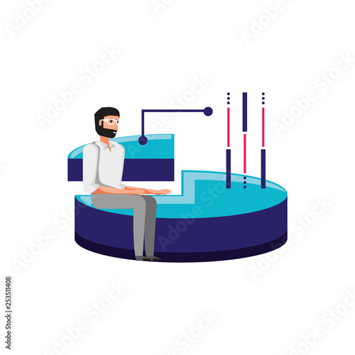 statistical graphics of pie with young man