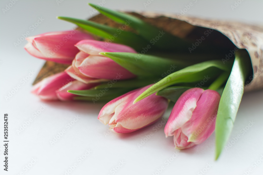 Beautiful bouquet of pink tulips on a white background Beautiful bouquet of pink tulips on a white background