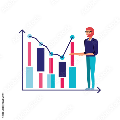 statistical graphics bars with young man