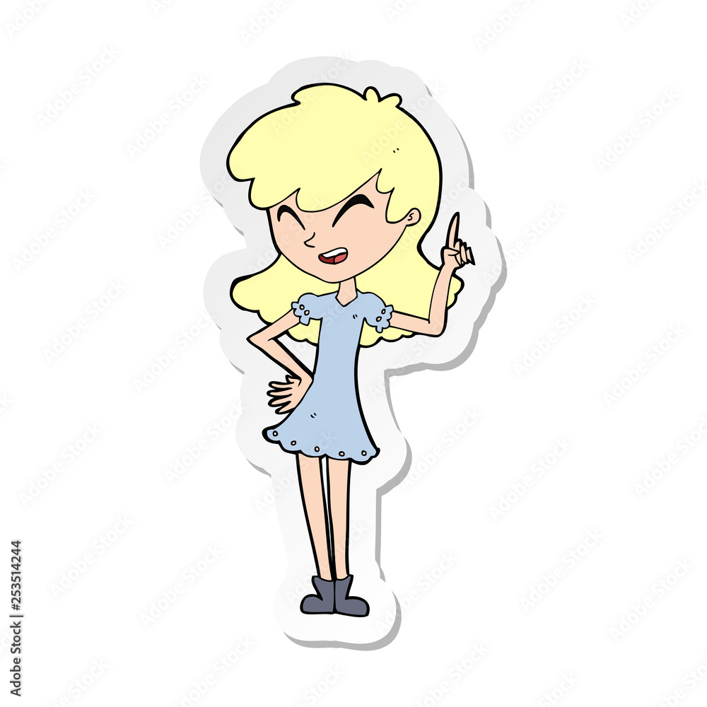 sticker of a cartoon girl making point sticker of a cartoon girl making point