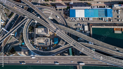 Photography Aerial view interchange highway and overpass in city of Osaka City, Osaka, Kansa