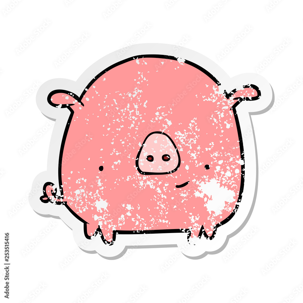 distressed sticker of a cartoon pig distressed sticker of a cartoon pig