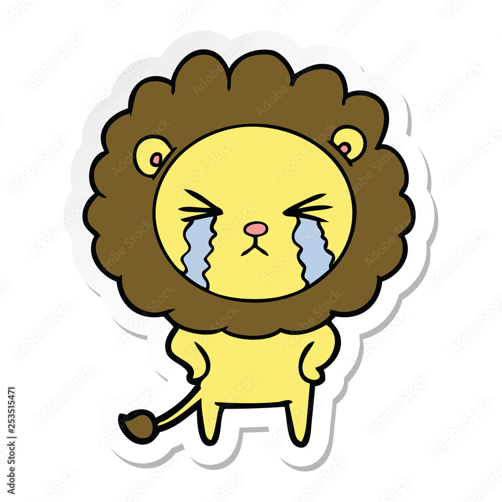 sticker of a cartoon crying lion sticker of a cartoon crying lion