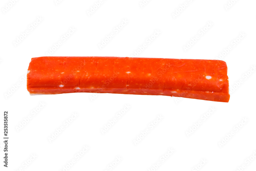 One crab stick isolated on white background One crab stick isolated on white background