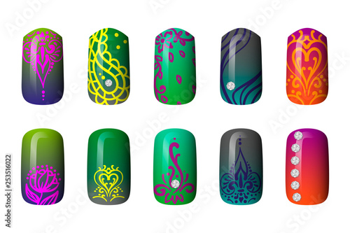 set of colored painted neon nail stickers. manicure art. nail polish. isolated on a white background