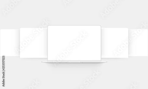 Laptop mockup with blank web wireframing pages - front view. Modern concept for showcasing web-design projects. Vector illustration
