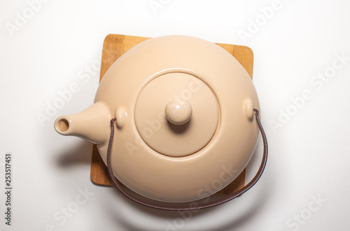 teapot and cups on white background isolated