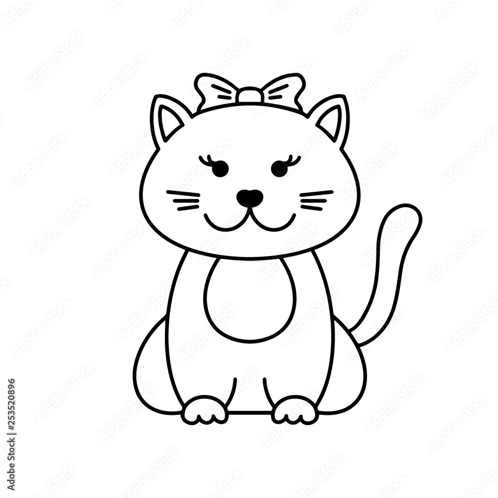Cute cat, cartoon linear art, animal sketch. Vector illustration of little  smile kitten, black outline style, isolated on white background Coloring  book template for children. Stock Vector | Adobe Stock
