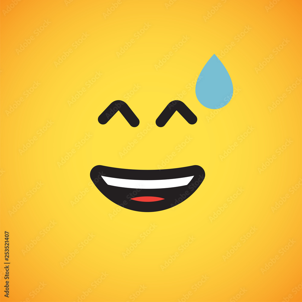 Realistic yellow emoticon in front of a yellow background, vector illustration Realistic yellow emoticon in front of a yellow background, vector illustration