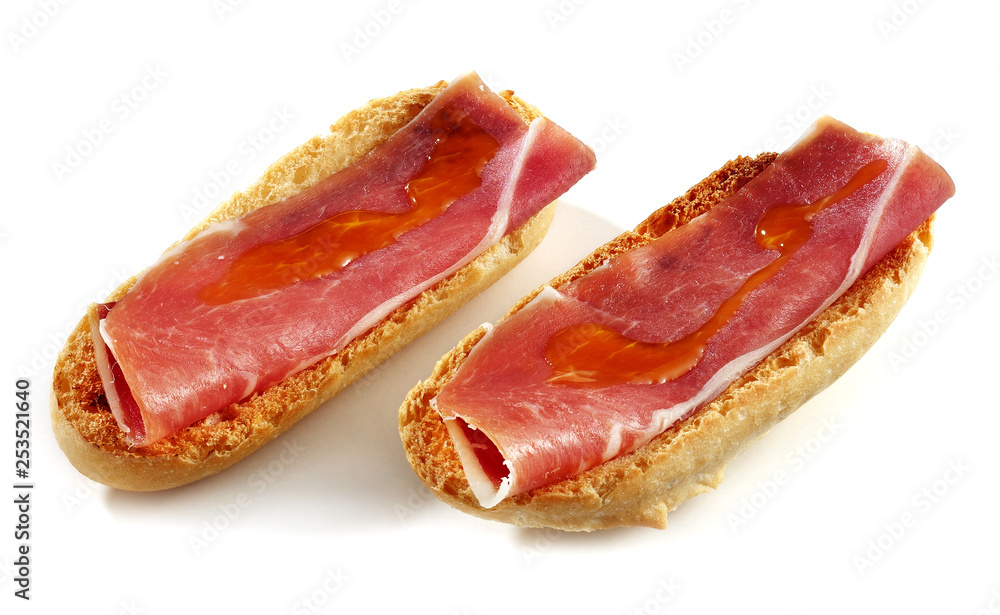 cured ham toast isolated cured ham toast isolated