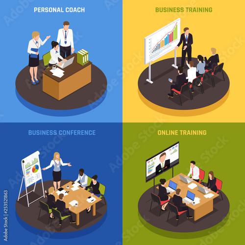 Business Coaching Isometric Icons Set