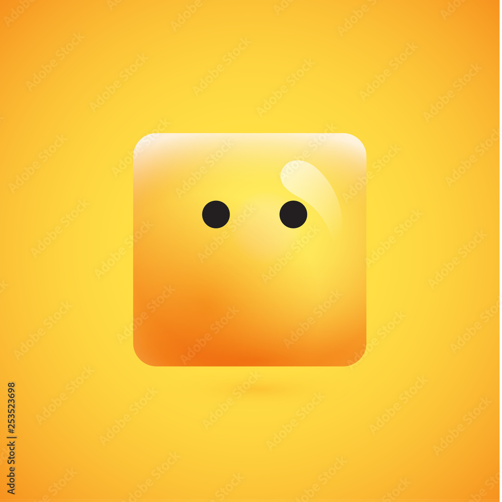 Fototapeta premium High detailed square yellow emoticon on a yellow background, vector illustration