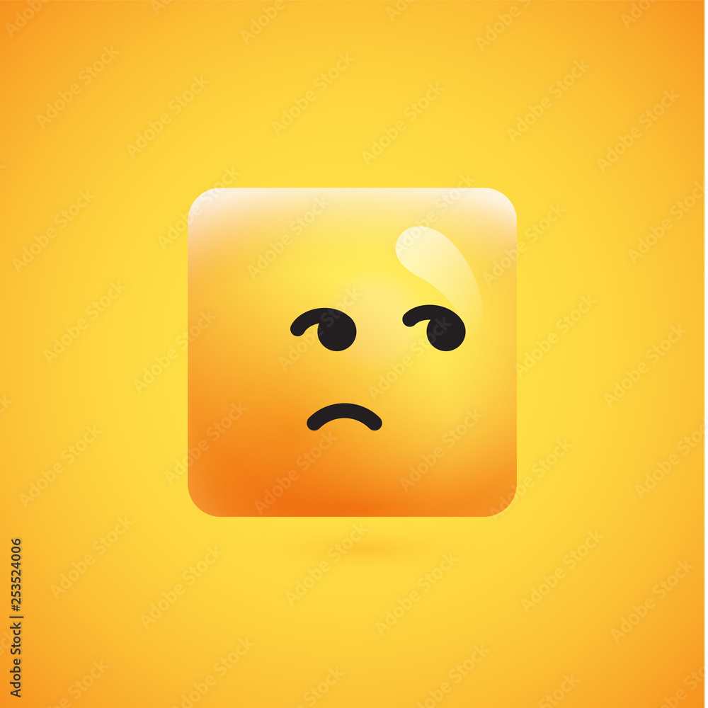 High detailed square yellow emoticon on a yellow background, vector illustration High detailed square yellow emoticon on a yellow background, vector illustration