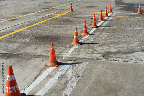 Traffic cones in driving school for driving training