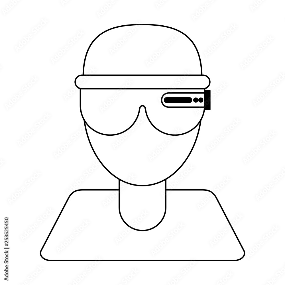 man with smart glasses avatar in black and white man with smart glasses avatar in black and white