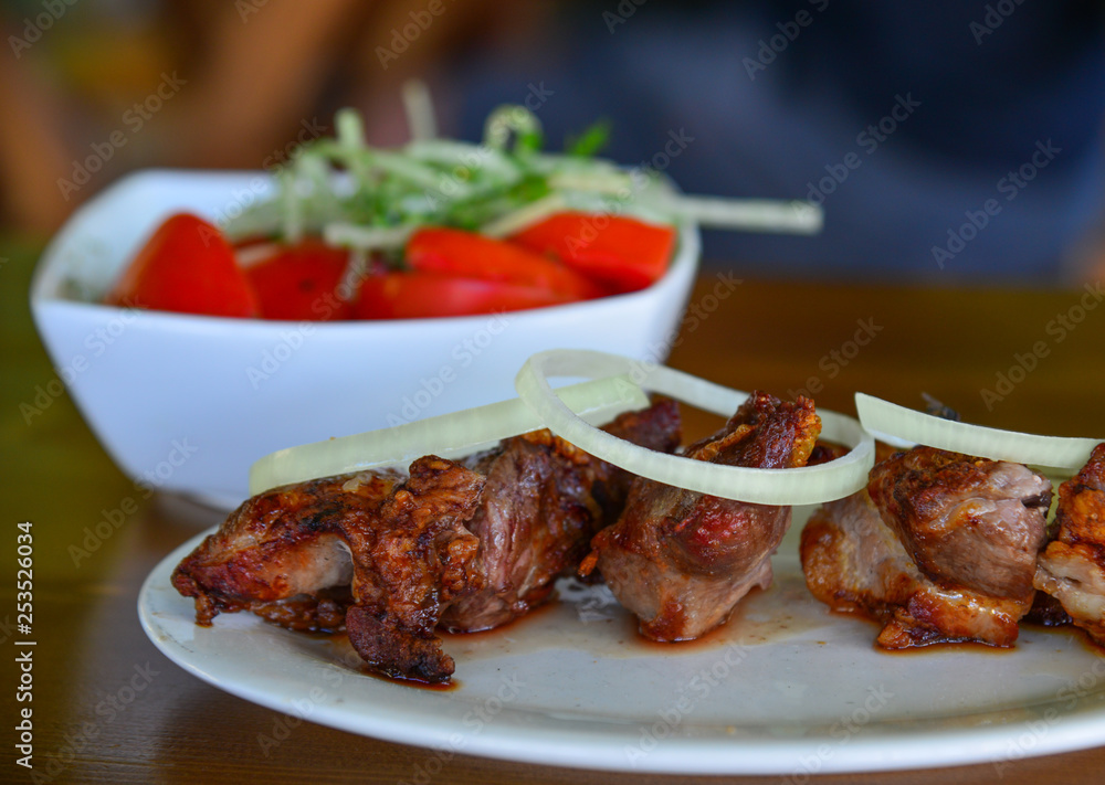 Amazing grilled pork at traditional restaurant