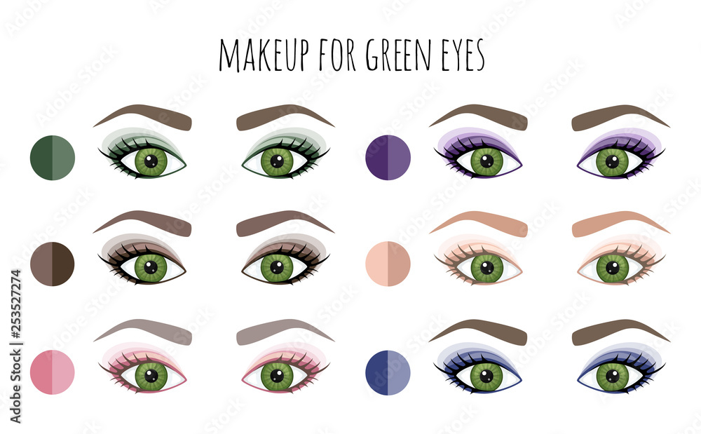 Set of eye shadow for green eyes. Best colors for makeup. Vector  illustration. Stock Vector | Adobe Stock