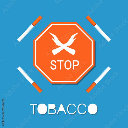 Stop red sign with two crossed hands, smoking is forbidden symbol isolated. Refuse from harmful habit , cigarettes are not allowed vector illustration