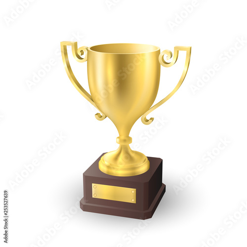 Beautiful realistic perspective view golden trophy cup vector.