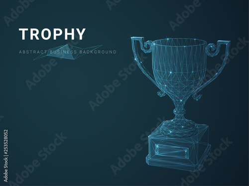 Abstract modern business background vector depicting trophy with stars and lines in shape of a trophy cup on blue background.