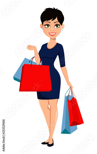 Happy modern woman with short haircut