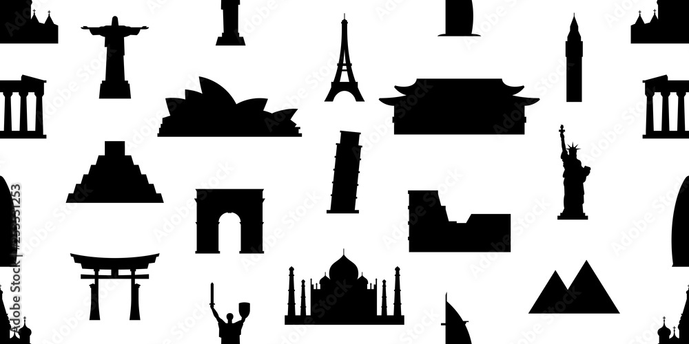 Fototapeta premium Seamless pattern with World Monuments. isolated on white background