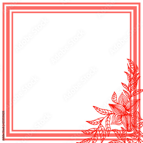 Square frame with orange flower on white background. Vector illustration