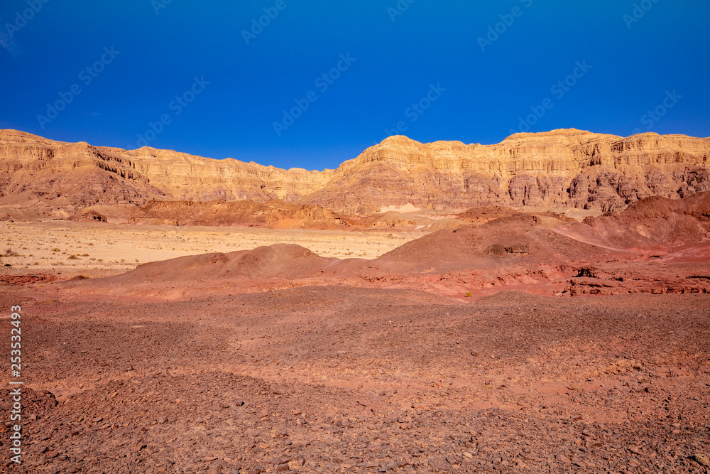 View of the mountain desert with blue sky