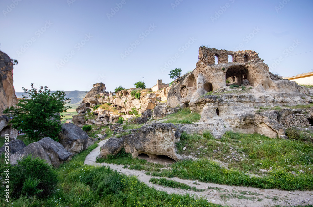 Caves once used for accomodation at Hasankeyf settlement, Mardin, Turkey
