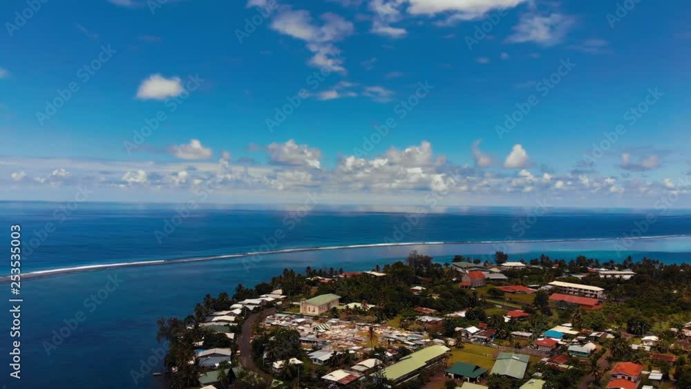 Beautiful panorama aerial view of Tautira village and south Pacific ocean, Tahiti Iti island, French Polynesia. Beautiful panorama aerial view of Tautira village and south Pacific ocean, Tahiti Iti island, French Polynesia.