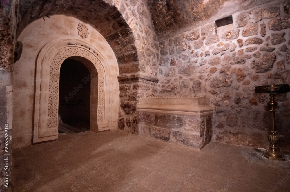 Mardin, Midyat / Turkey - May 17 / 2015: Interior details of Mor Gabriel (Deyrulumur) monastery Mardin, Midyat / Turkey - May 17 / 2015: Interior details of Mor Gabriel (Deyrulumur) monastery
