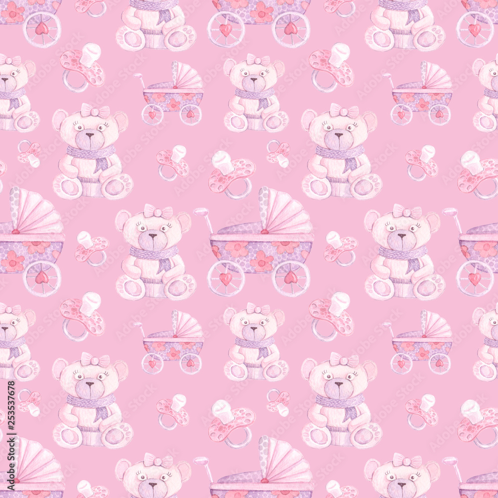 pattern for girls with stroller, nipple and bear pattern for girls with stroller, nipple and bear