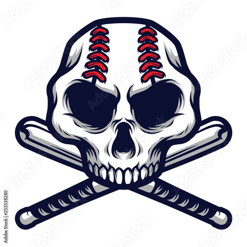 Skull with Crossed Baseball Bat Logo Badge