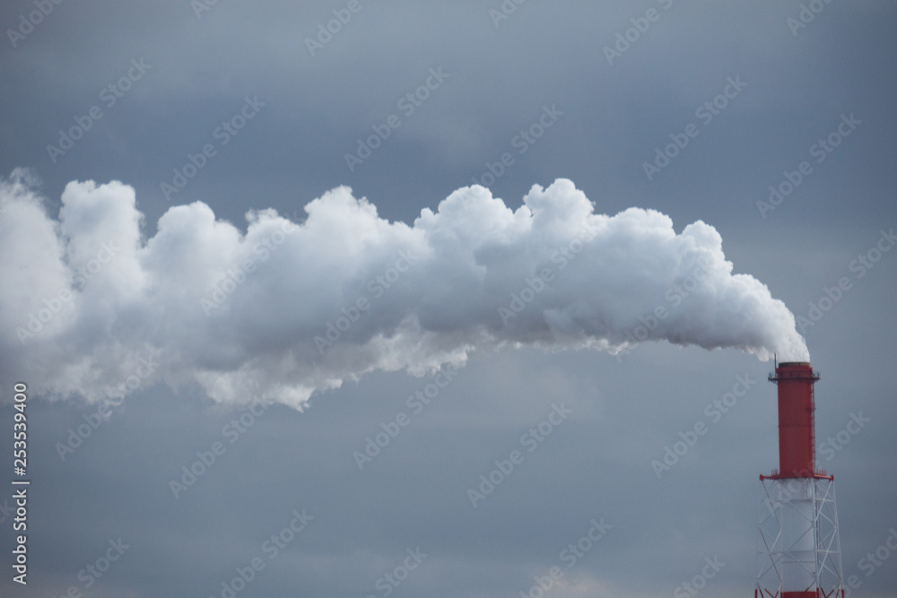 Smokestack from industrial pipe, air pollution.