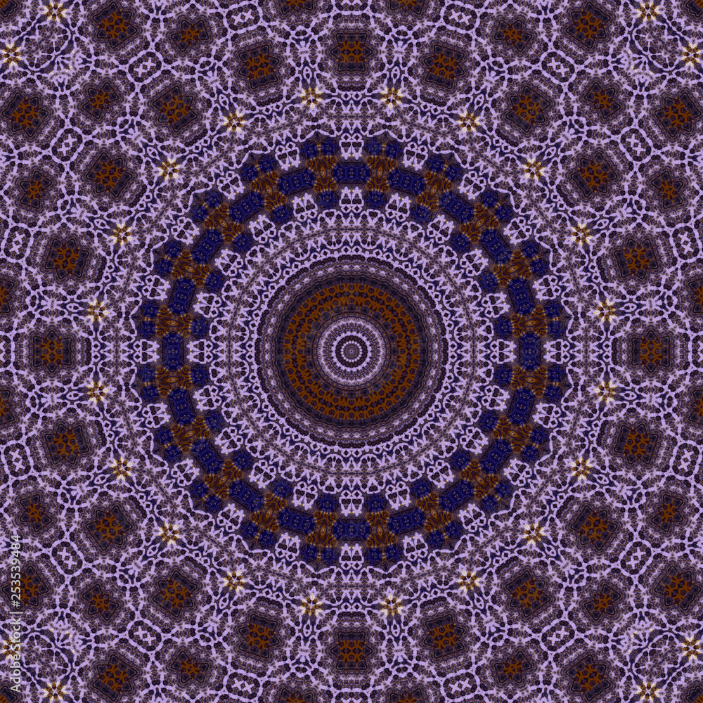 Boiled violet, blue, brown, white circle lace tille centered pattern