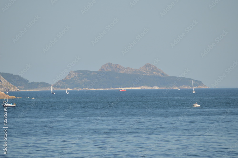 Obraz premium Wonderful Views Of The Cies Islands From The Castle Of Monterreal In Bayonne. Nature, Architecture, History, Travel. August 16, 2014. Bayona, Pontevedra, Galicia, Spain.
