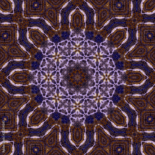 Intensive violet, blue, brown colors big star flower circle seamless pattern