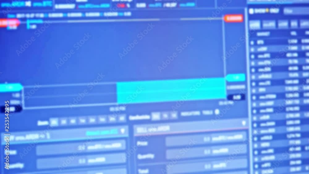 Close up monitor with crypto bitcoin trend Close up monitor with crypto bitcoin trend