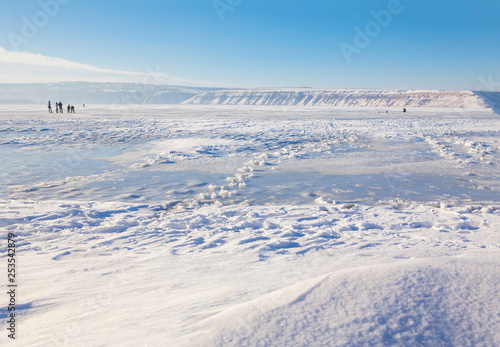 winter landscape with frozen lake 