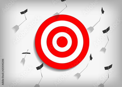 Vector : Arrows and missed archery target on gray background