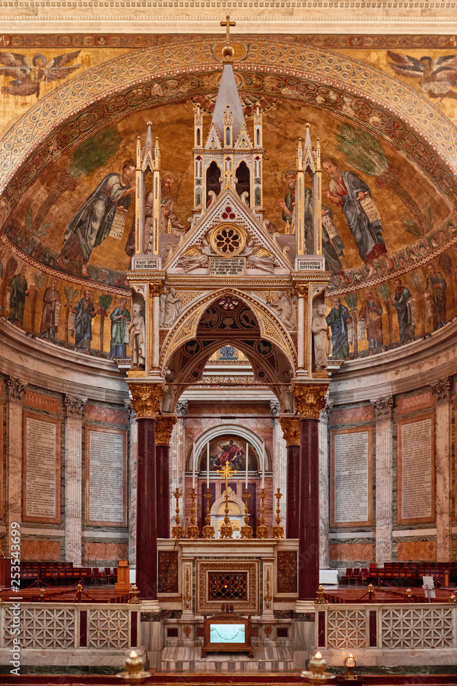 Rome, The Papal Basilica of St. Paul outside the walls, Ciborium, admirable work in the Gothic style of Arnolfo di Cambio
