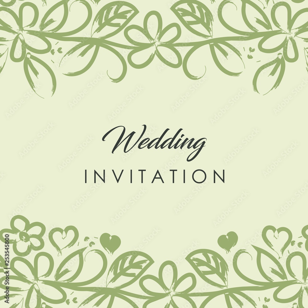 green rustic illustrated floral wedding invitation green rustic illustrated floral wedding invitation