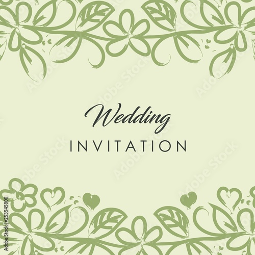 green rustic illustrated floral wedding invitation